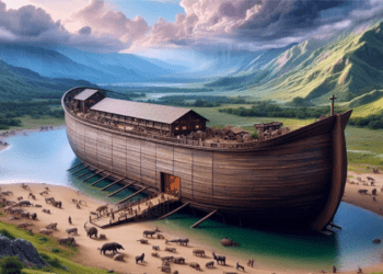 No relato bíblico, Noé constrói uma imensa embarcação para salvar um casal de cada espécie animal, ele próprio e sua família. Imagem: Freepik/reprodução